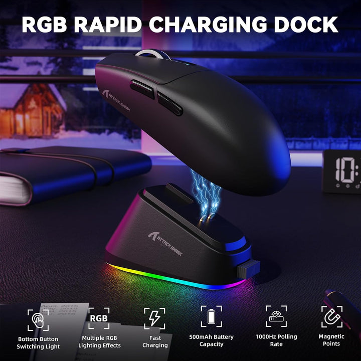 MAMBASNAKE x Attack Shark G3PRO Gaming-Maus mit Magnetischer Ladestation, BT/2.4G Wireless/Kabel, Pi