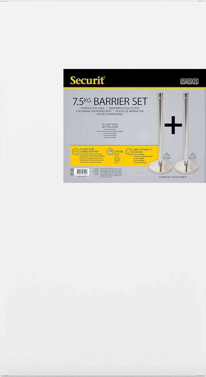 Securit 32 x 95 cm Seil Barriere-7,5 kg Post – Chrome (Pack von 2)