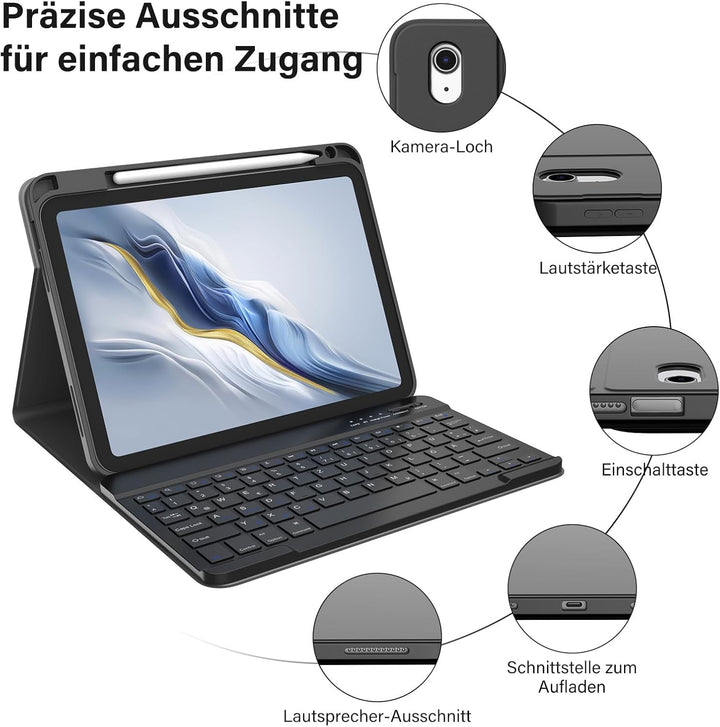 BQSS Hülle mit Tastatur für iPad A16 11 Generation 2025/10 Generation 10.9 Zoll 2022, Magnetisch Blu