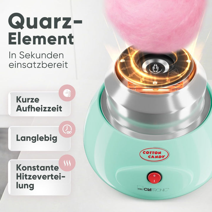 Clatronic® Zuckerwattemaschine | für Zuckerwatte in wenigen Minuten | inkl. Messlöffel und 10 Holzst