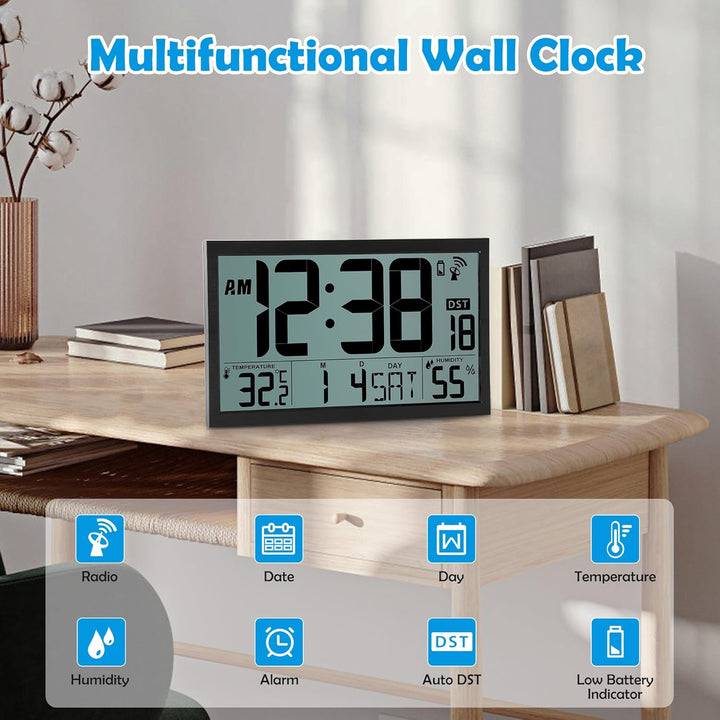 Sukeen Wanduhr Funk, Digitale Wanduhr Gross Funk, 16,7" Digitaluhr Batteriebetrieben, DCF-Funkuhr Ti