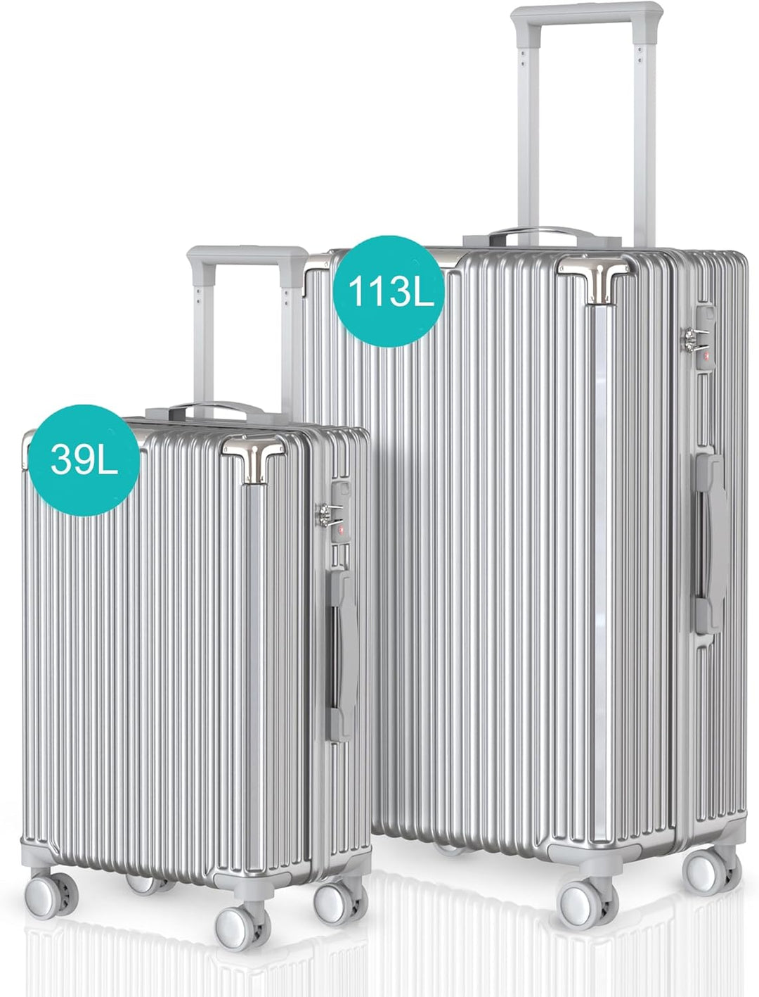 Voyagoux Kofferset 2 teilig - 39L & 113L, Hartschalenkoffer Set, TSA-Schloss, ABS, 4X 360° Rollen, R