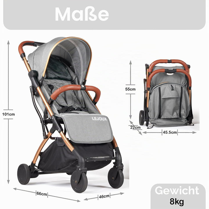 Lejoux™ Baby Kinderwagen Kinderwagen,Leichter faltbarer Reisebuggy mit 5-Punkt-Gurt, verstellbarer R