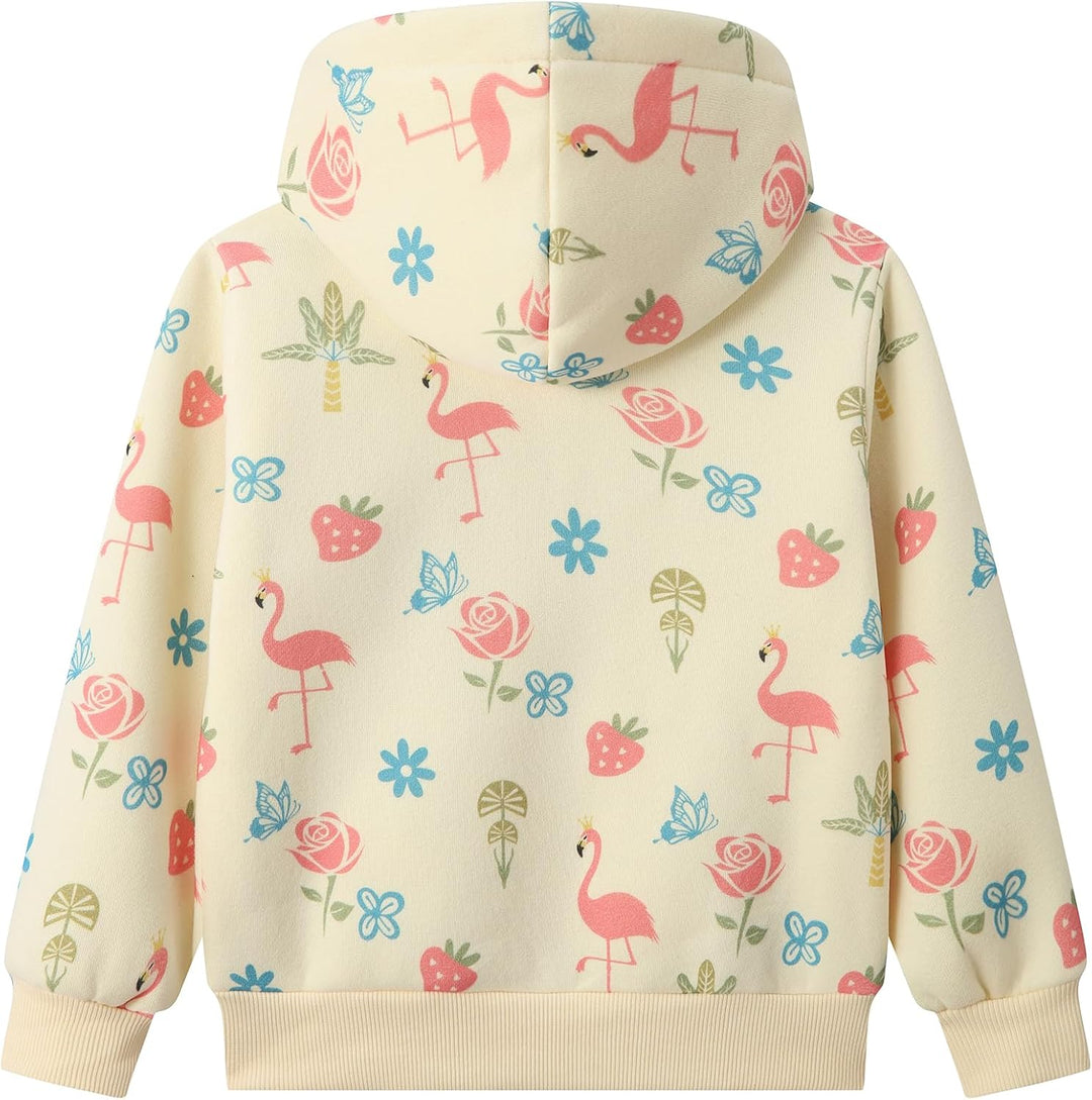 Madchen Hoodie, Tropische Pflanzen- und Tierthemen Allover-Print Blumenmuster Fleece Kapuzenpullover