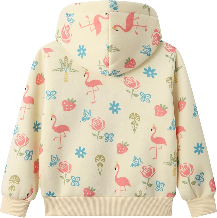 Madchen Hoodie, Tropische Pflanzen- und Tierthemen Allover-Print Blumenmuster Fleece Kapuzenpullover