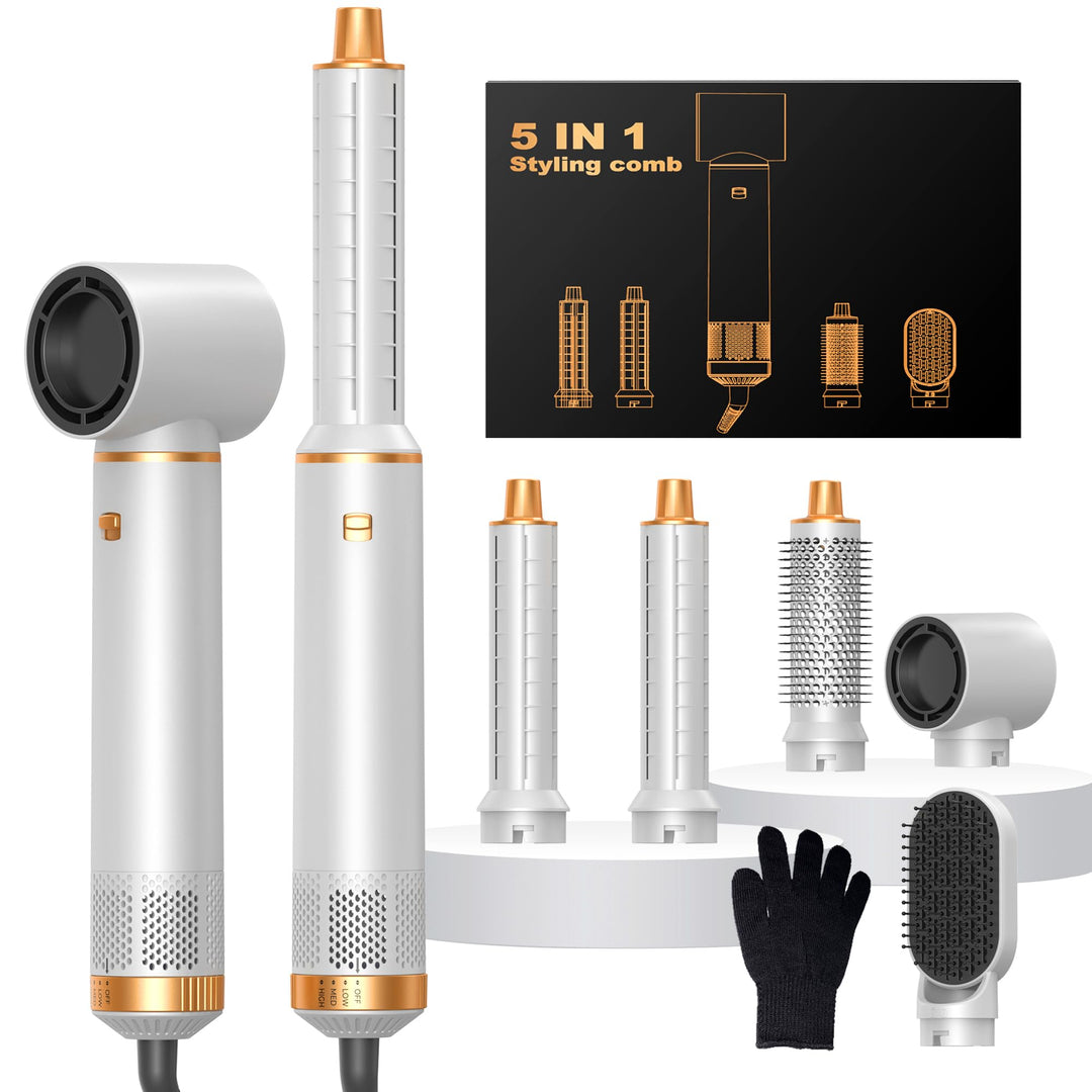Hairstyler 5 in 1 Hair Styler Set, Haarstyler mit Luft Lockenstab Föhn Thermal Brush Glättbürste, Mu