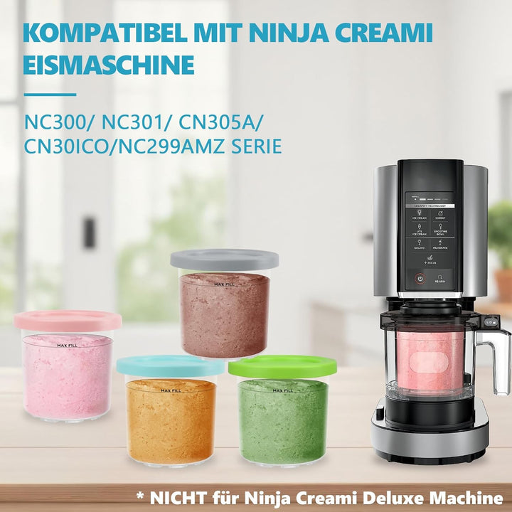 Nepfaivy Behälter für Ninja Creami Eismaschine - 4er-Set Eiscremebecher und Deckel Kompatibel mit Ni