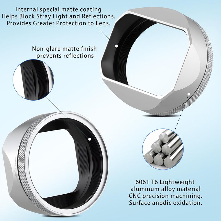 Haoge LH-X54W Metall Rechteckig Sonnenblende Gegenlichtblende mit 49mm Adapterring für Fujifilm Fuji