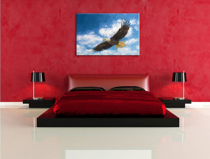 Pixxprint Fliegender Adler als Leinwandbild/Grösse: 100x70 cm/Wandbild/Kunstdruck/fertig bespannt, 1