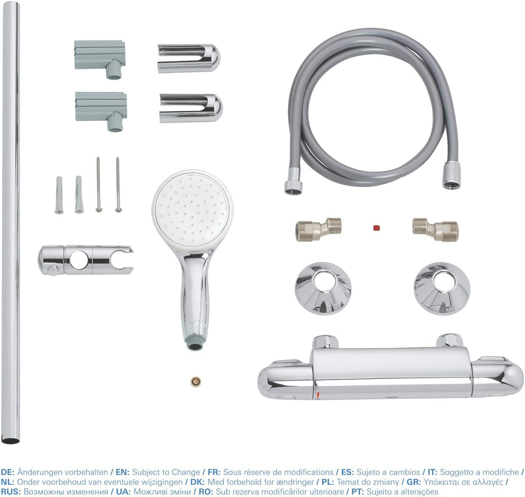 Grohe 34151004 Grohtherm 1000 Thermostat-Brausebatterie Set DN 15 mit Brausegarnitur, 600 mm, chrom