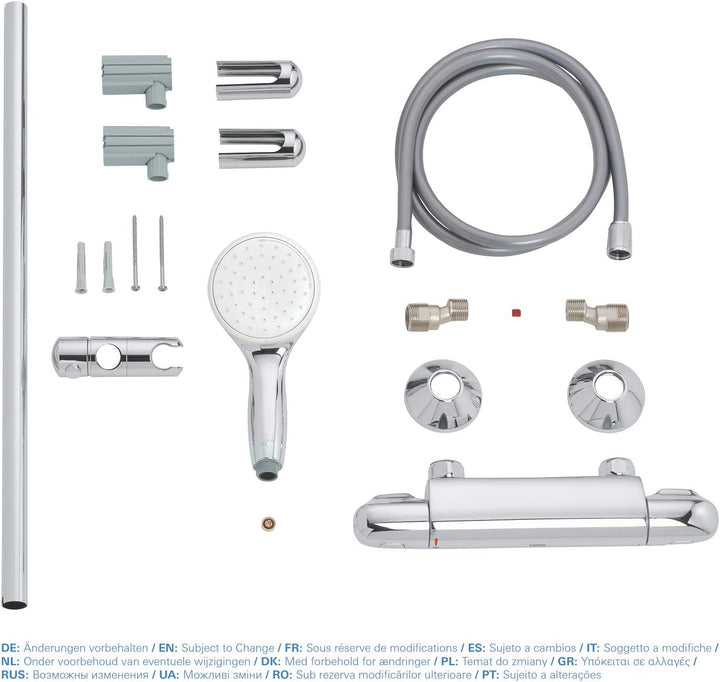 Grohe 34151004 Grohtherm 1000 Thermostat-Brausebatterie Set DN 15 mit Brausegarnitur, 600 mm, chrom
