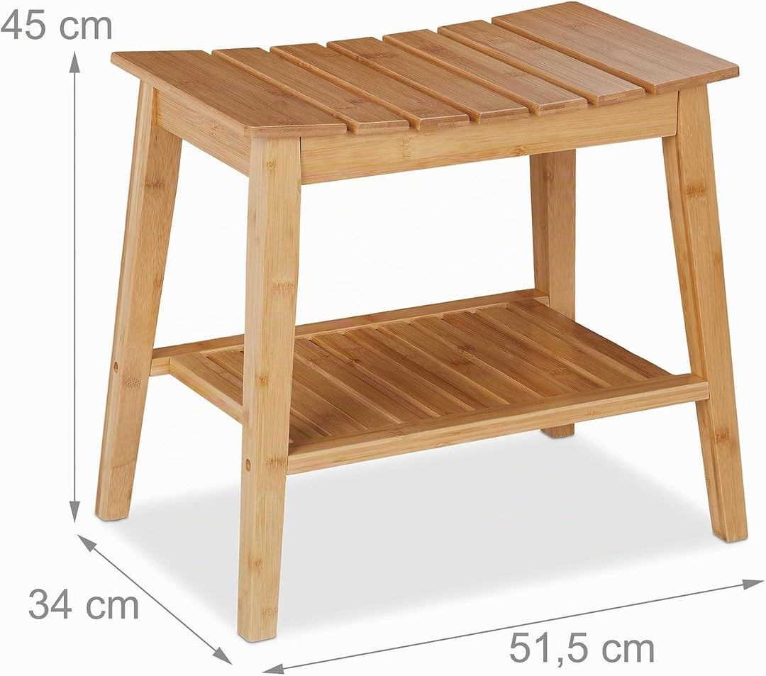 Relaxdays Badhocker mit extra Ablagefläche, Sitzhocker aus Bambus, HxBxT: 45 x 51,5 x 34 cm, Staurau