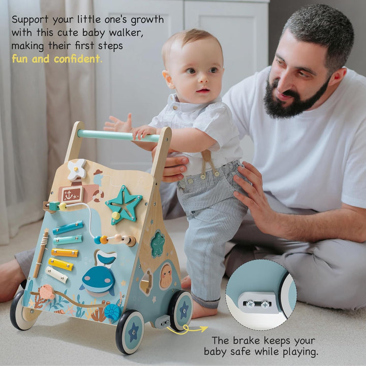 ROBUD Lauflernwagen Holz,Baby Lauflernhilfe,Baby Walker,Meeresthema