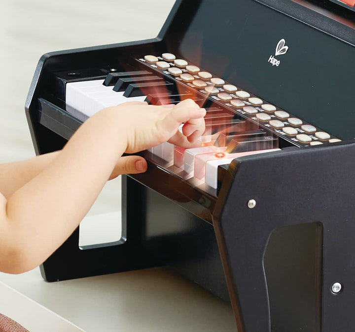 Hape elektrisches Leuchttasten-Piano mit 25 Tasten, schwarz mit 6 Rhythmen und 8 Melodien, ab 3 Jahr