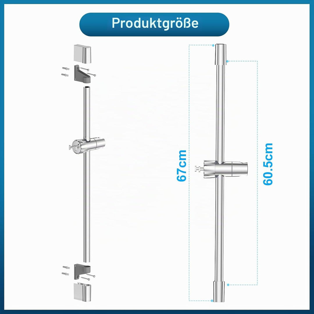 Edelstahl Duschstange 67cm, SREWOHS Brausestange mit Duschkopfhalterung Verstellbar und 360°Drehbar