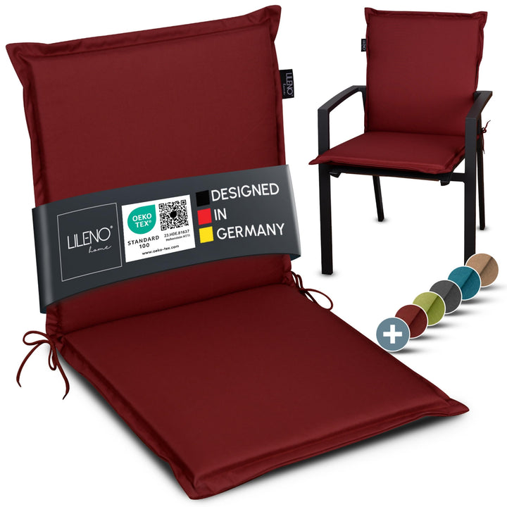 LILENO HOME Gartenstuhl Auflagen [1er Set - Niedriglehner] in Rot - Bequeme Liegen als Sitzauflagen