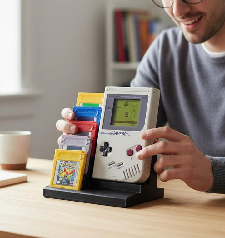 Nintendo Game Boy Display Stand and Storage Holder, Fits 5 Game Cartridges, Black