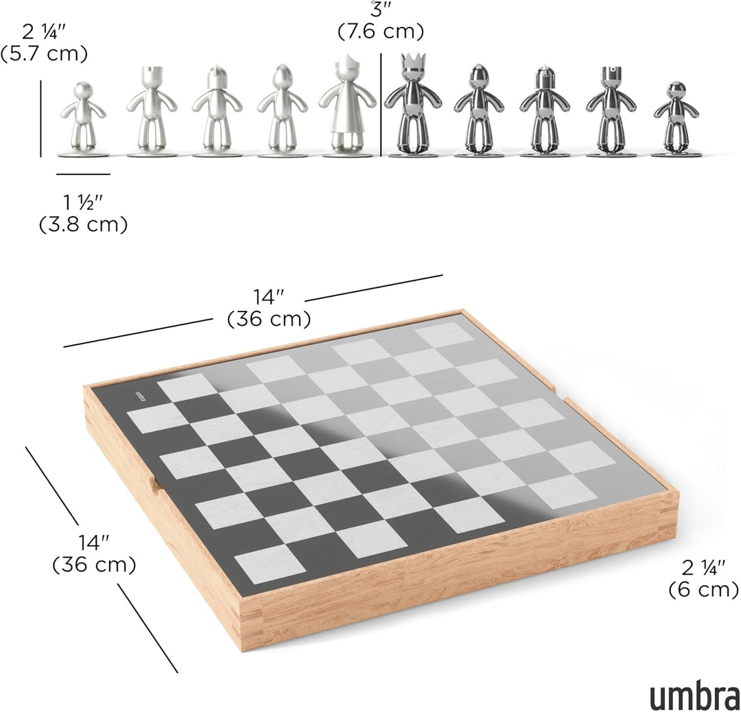Umbra Buddy Schachspiel, Eschenholz, Natur, 36 x 36 x 6 cm, 33-Einheiten Modern, Modern