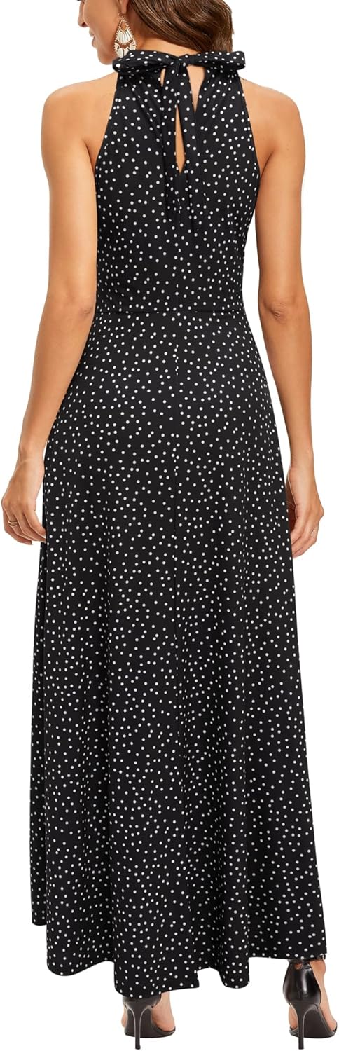 STYLEWORD Damen Neckholder Elegant Sommerkleid Ärmellos Blumenkleid Maxikleid Lange Strandkleid M Fl