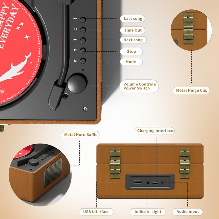 Yintiny Brauner CD-Player aus Leder mit Lautsprechern für Heimdekoration, braun