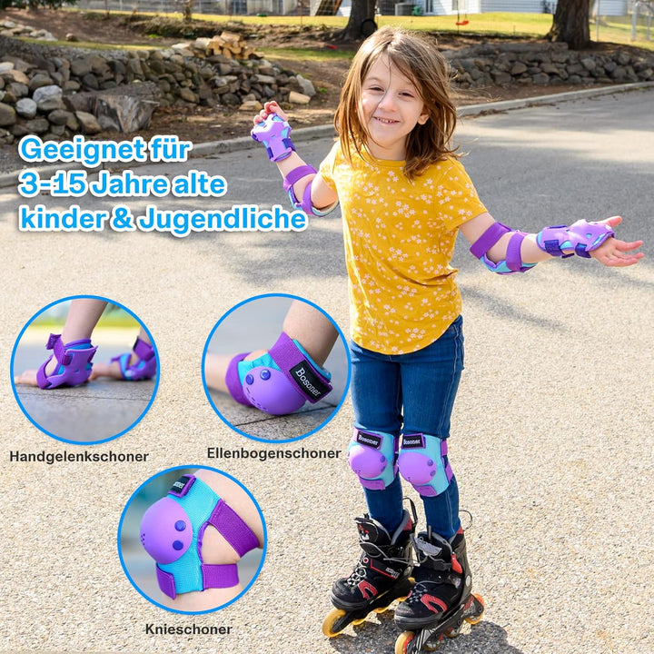 BOSONER Knieschoner Kinder Schoner Inliner Protektoren 6er Set Schützer Inliner Inline Skates Knie U