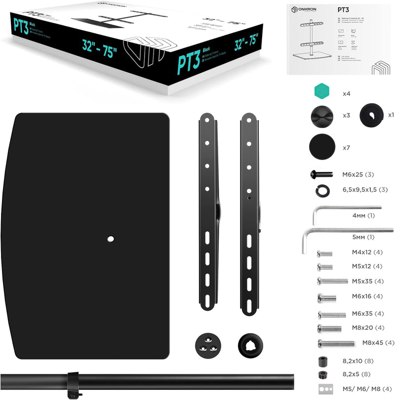 ONKRON TV Standfuss TV Ständer höhenverstellbar & schwenkbar - TV Halterung 32 Zoll - 75 Zoll für Fl