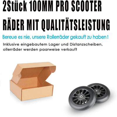 100mm Scooter Rollen - 2 Stück 100mm Scooter Ersatzräder räder Wheels mit ABEC-9 Lager - 88A stunt s