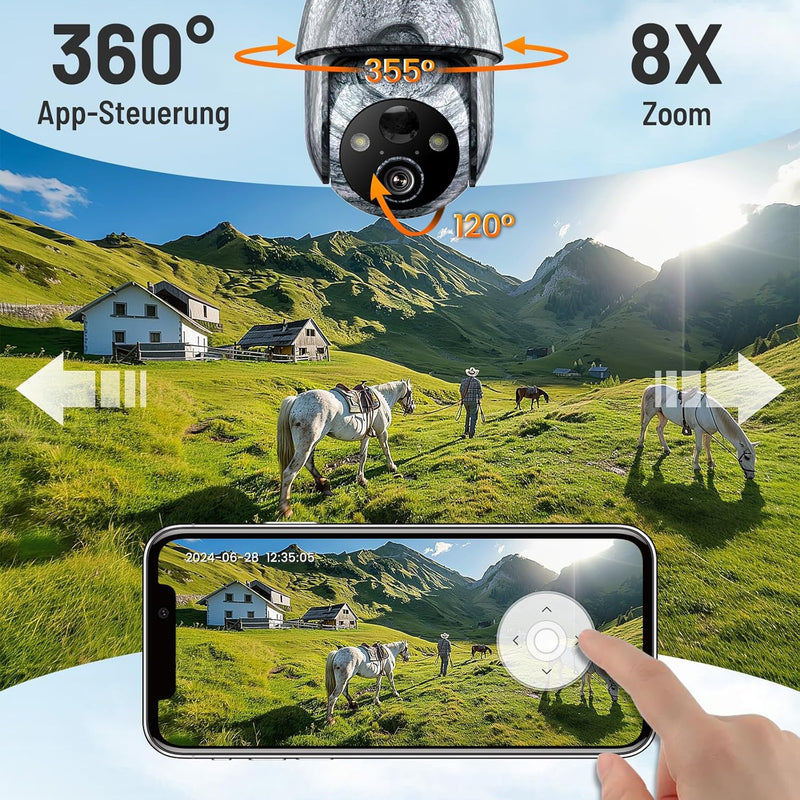 XTU 3G/4G LTE Wildkamera mit SIM Karte - Solar Wildtierkamera mit Handyübertragung App,2K Überwachun