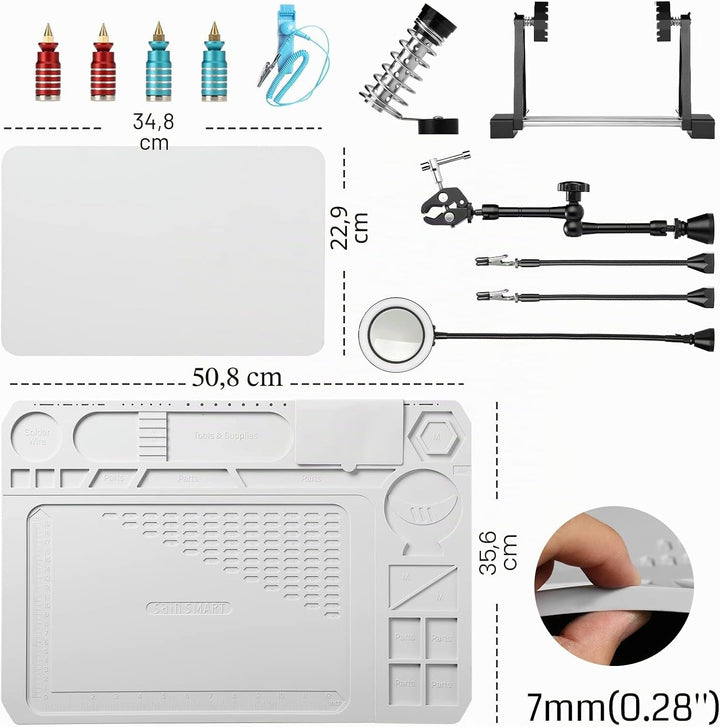 SainSmart 2-in-1 Luxuriöses Löt-Set mit Premium-Silikon-Lötmatte, kippbarem Platinenhalter mit 5-fac