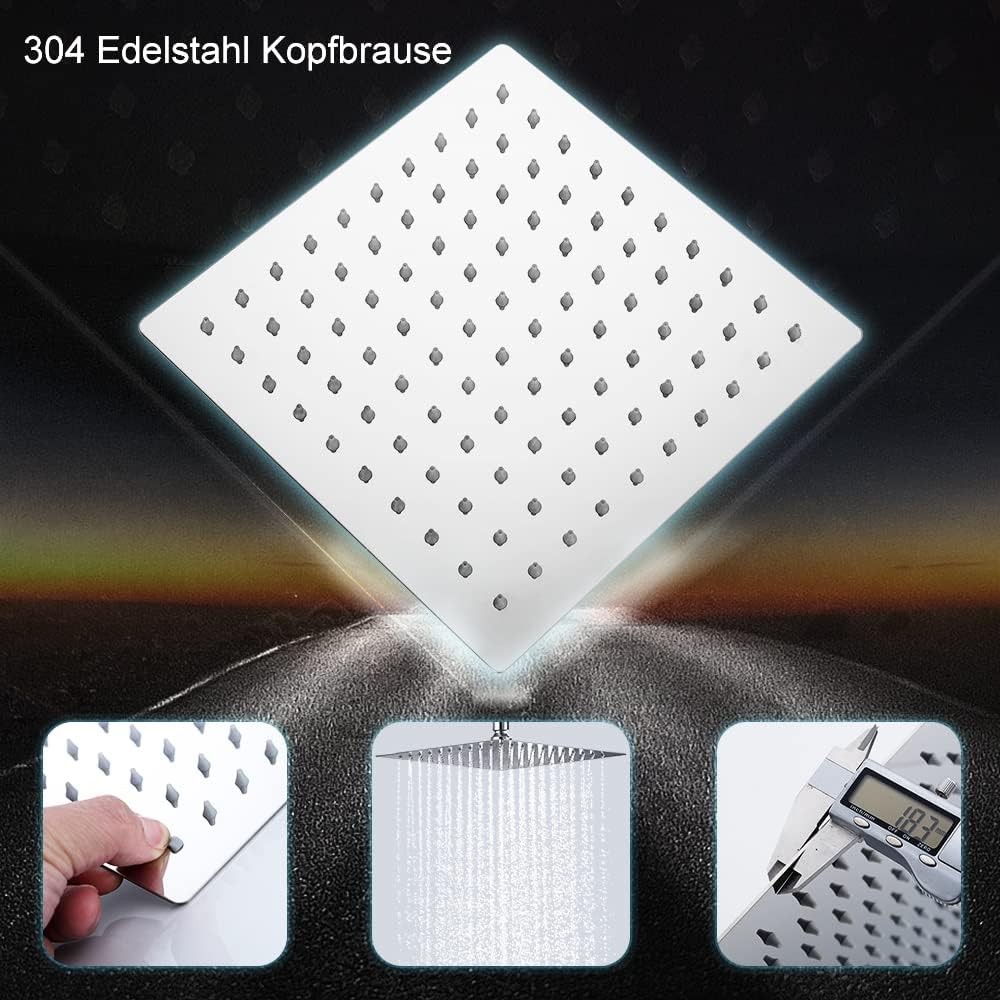 Görbach Duschset Duschsystem Duschstange Duschsäule Regendusche SJ-E2020CP 20x20cm Silber, 20x20cm S