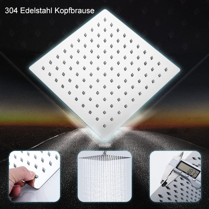 Görbach Duschset Duschsystem Duschstange Duschsäule Regendusche SJ-E2020CP 20x20cm Silber, 20x20cm S