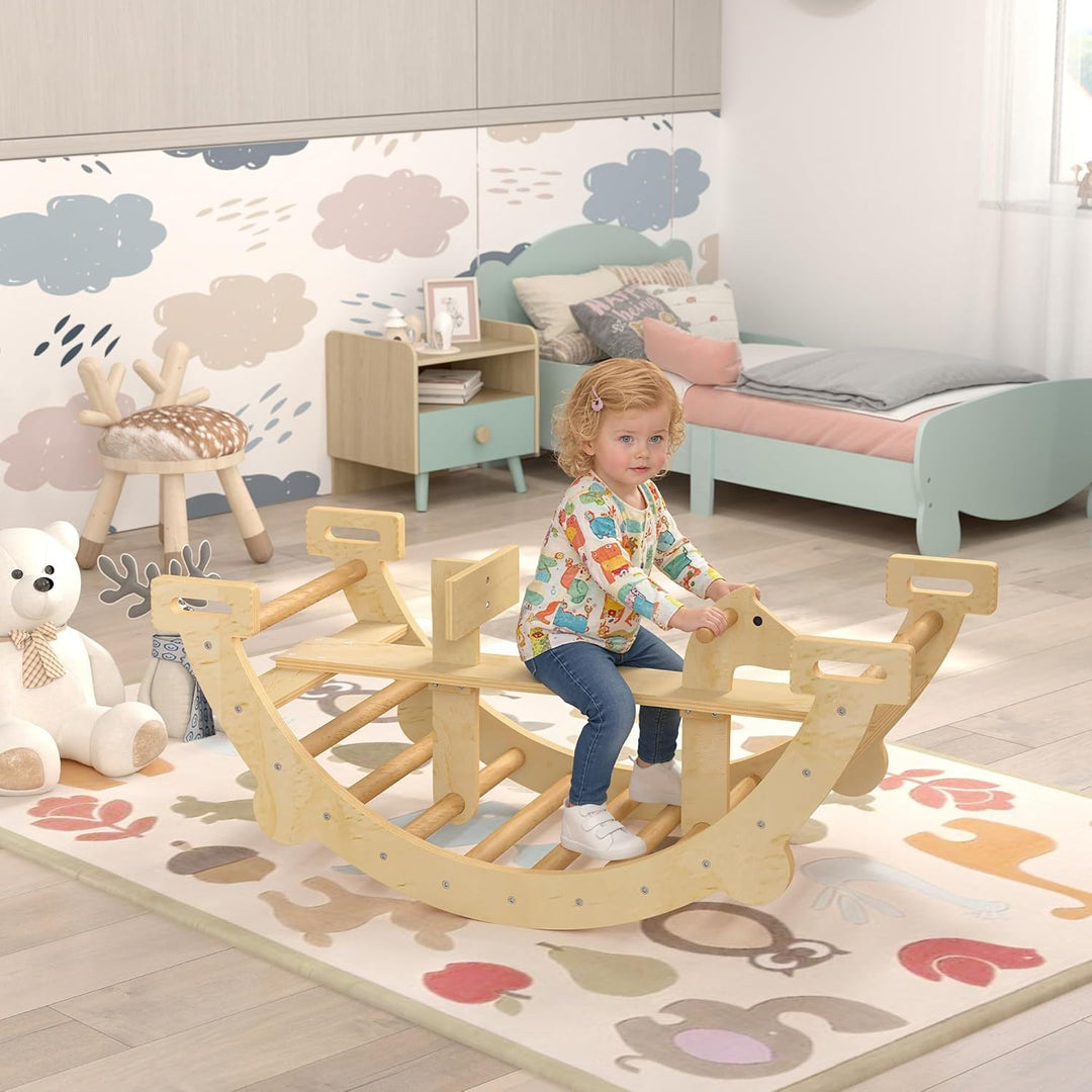 AIYAPLAY Montessori Klettergerüst Indoor, 2 in 1 Kletterbogen & Schaukelpferd, Kletterspielzeug aus