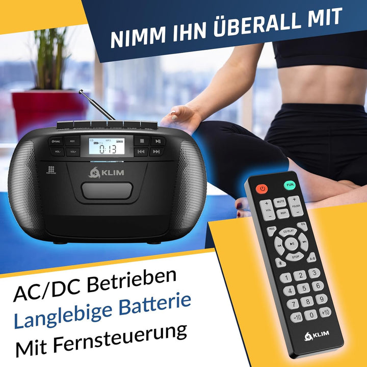 KLIM CD Player mit Kassette mit USB, Kassettenspieler, Kassettenrekorder, Radio mit CD und Kassette,