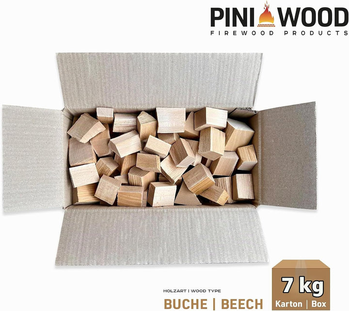 PINI Wood Chunks Buche OHNE RINDE 7 Kg Räucherklötze für Grill Smoker Pizzaofen