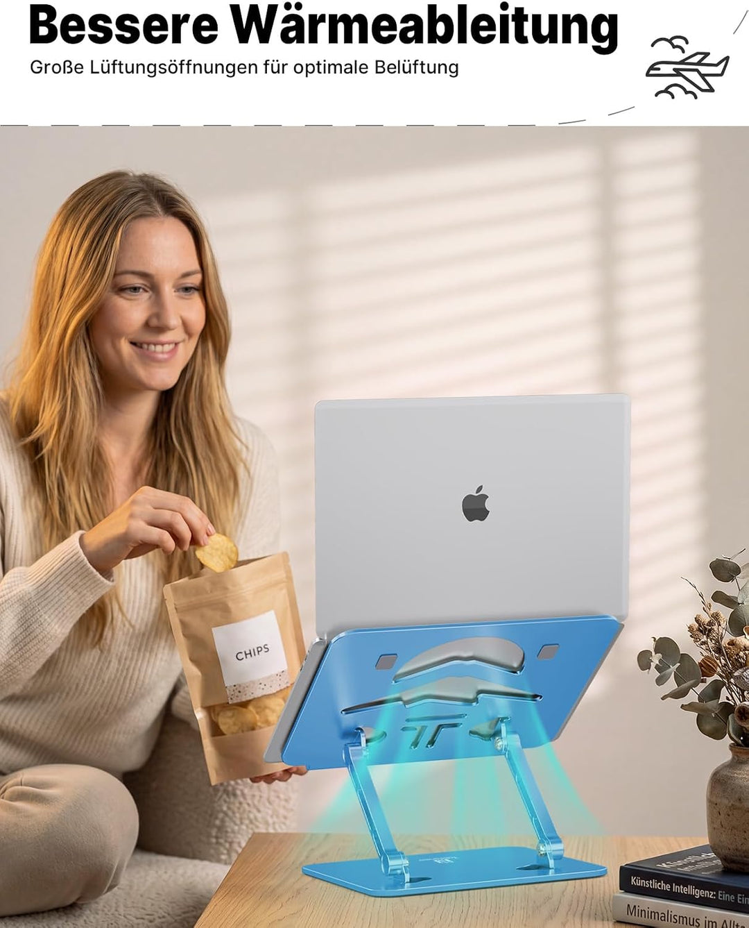 Ergonomischer Laptop Ständer aus Aluminium, Höhenverstellbar &amp; Faltbar, Stabil &amp; Rutschfest, Verbess