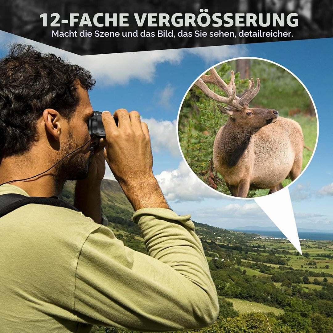 Kompaktes Fernglas für Erwachsene und Kinder 12x25, kleines Fernglas mit Low Light Vision für Vogelb