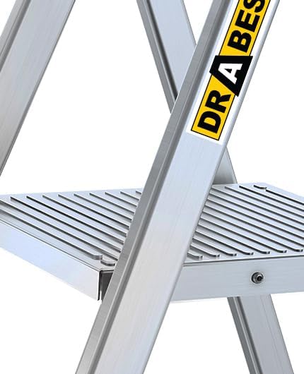 DRABEST Trittleiter 3 Stufen klappbar Alu Leiter mit Ablage Haushaltsleiter Belastbar bis 125 kg Ste