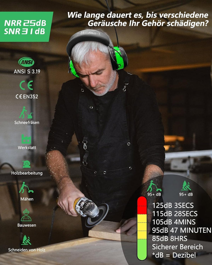 PROHEAR 033 Gehörschutz mit Radio, SNR31dB - Ohrenschützer mit Bluetooth FM/AM, Eingebautem Mikrofon