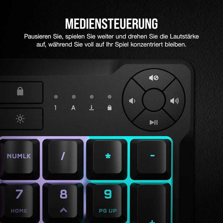 Corsair K55 CORE RGB Membran Kabelgebundene Gaming-Tastatur – Leise, Reaktionsschnelle Schalter – Sp