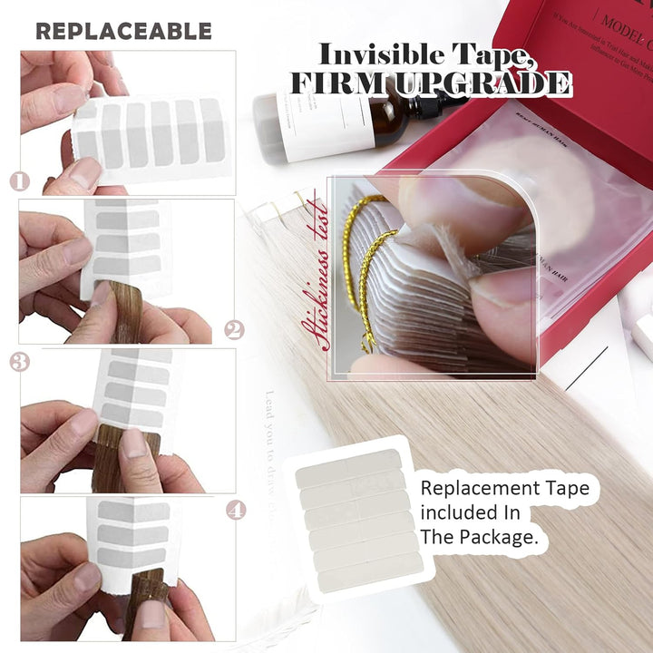 Moresoo Blonde Haarverlängerungen Tape in Extensions Echthaar Remy Weissblond Invisible Tape Extensi