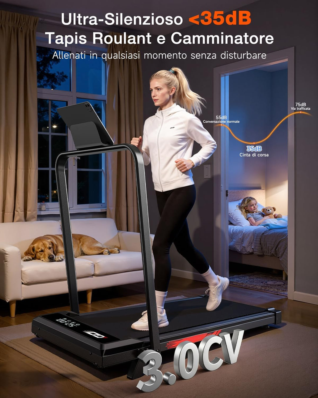 Walking Pad mit 9% Steigung, Laufband klappbar elektrisch für Zuhause und Büro, leiser bürstenloser