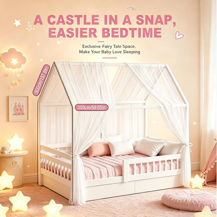 Hausbett Himmel Set, 2 Stück Betthimmel Hausbett für Hausbett Deko Mädchen & Jungen, Bett Vorhang Hi