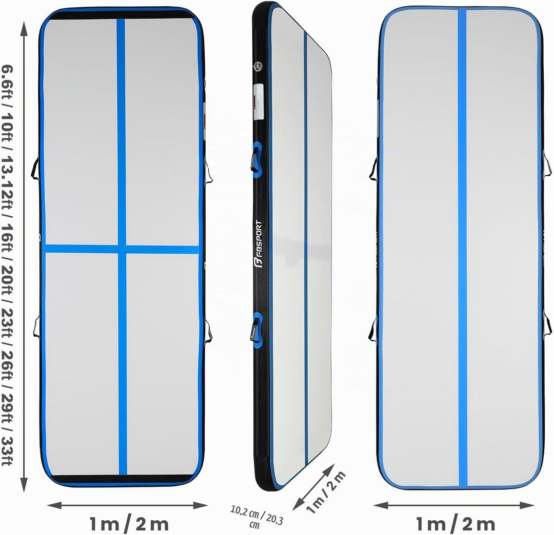 FBSPORT 10/20 cm Höhe, Trainingsmatte, Länge 1/2/3/4/5/6 m, Gymnastikmatte mit Pumpe für den Hausgeb