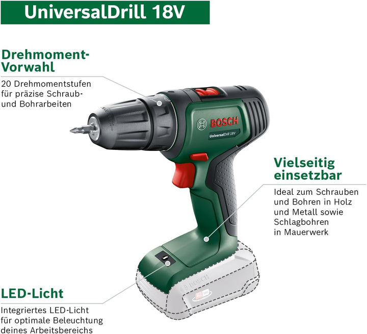 Bosch Home and Garden Bosch Akkuschrauber UniversalDrill 18V (1 Akku, 18 Volt System, im Koffer) Set