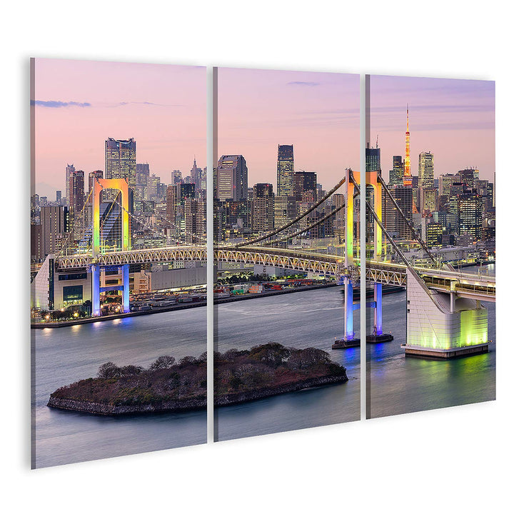 islandburner Bild auf Leinwand Tokyo Japan Skyline Mit Regenbogenbrücke Und Tokyo Tower Bilder Wandb