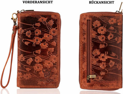 MATADOR Echt Leder Damen Lang-Geldbörse Clutch Portemonnaie TüV Geprüfter RFID Schutz Geldtasche Blu