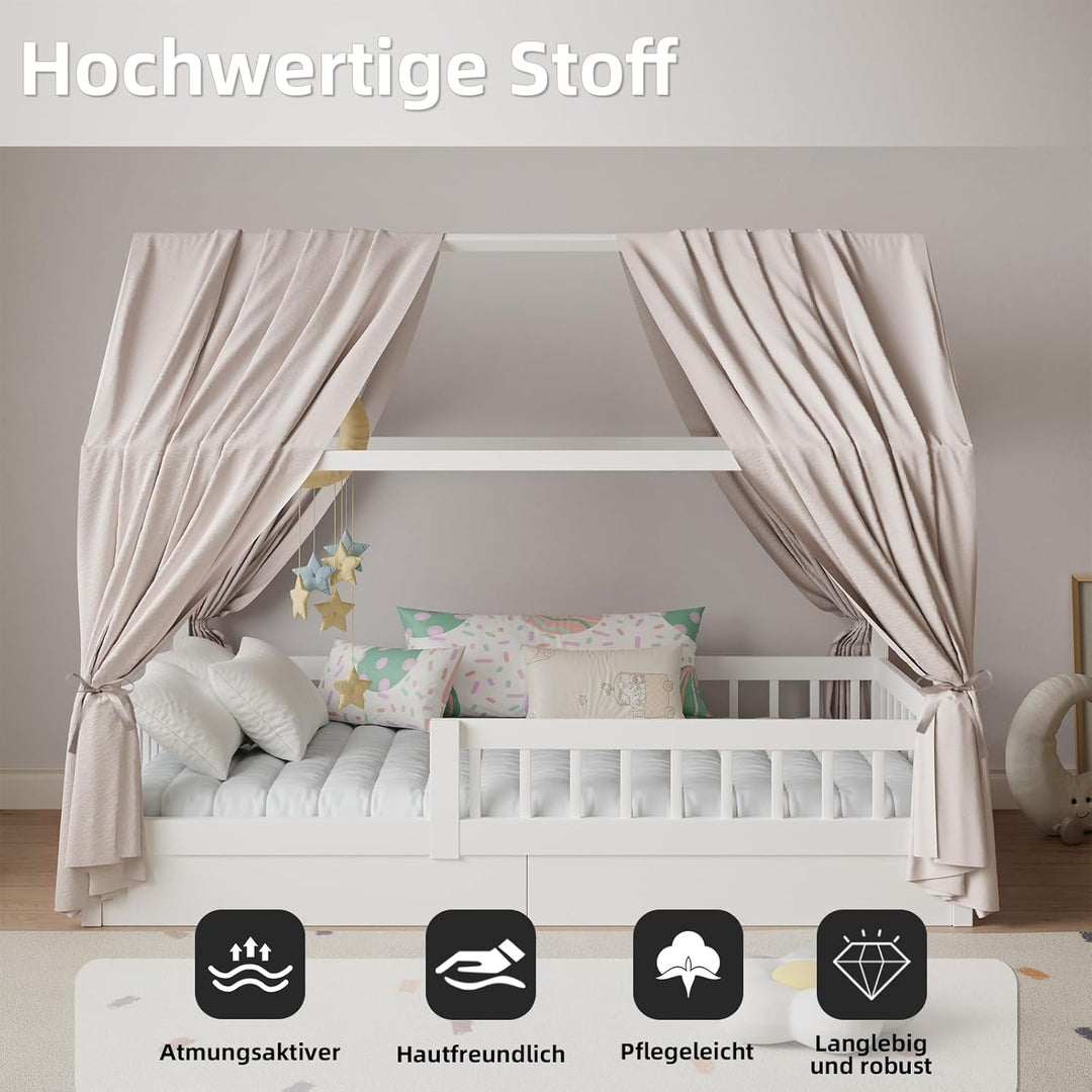 Hausbett Himmel in 5 Farben, 2er Set Betthimmel Hausbett aus weichem Baumwollstoff, Stoffhimmel für