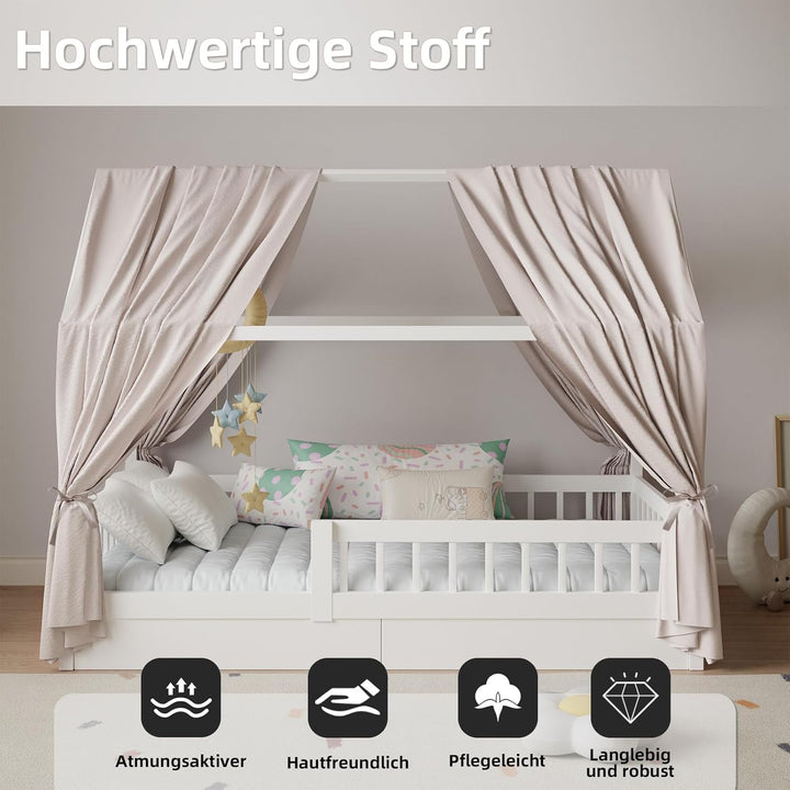 Hausbett Himmel in 5 Farben, 2er Set Betthimmel Hausbett aus weichem Baumwollstoff, Stoffhimmel für