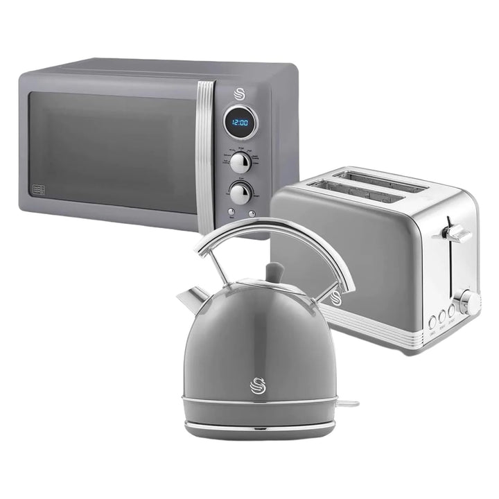 Swan Retro Frühstücks-Set 1,8 L Wasserkocher, 2 Scheiben Breitschlitz-Brottoaster, 20L Digital-Mikro