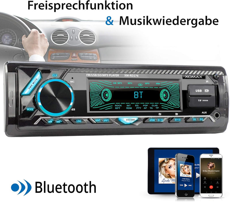 XOMAX XM-RD276 Autoradio mit DAB+ Tuner und Antenne I FM RDS I Bluetooth Freisprecheinrichtung I 2xU